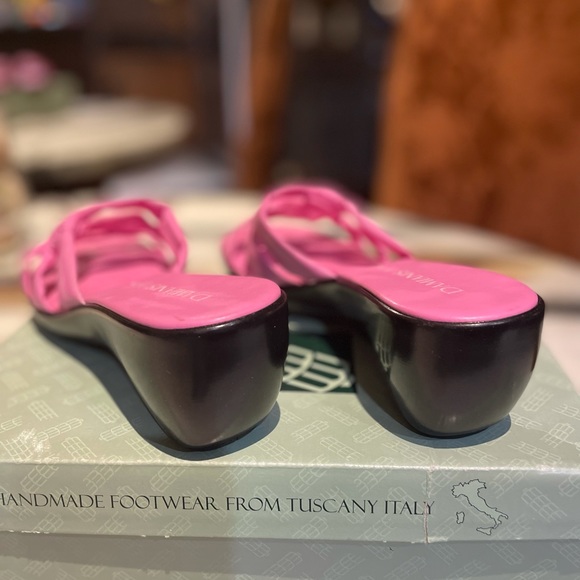 DAMIANI'S Italy Sandals Shoes Platform Wedge Heels Double Knotted Pink Sz 7 - Picture 8 of 9